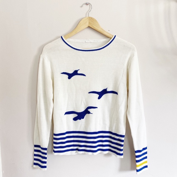 Vintage 1980s Sweater Striped Nautical Blue Knit